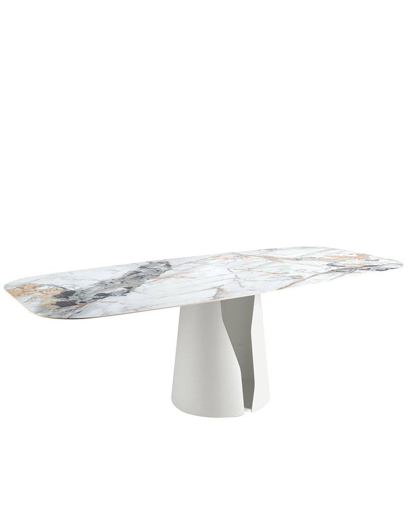 Mesa de Jantar Oval Branco e Mármore