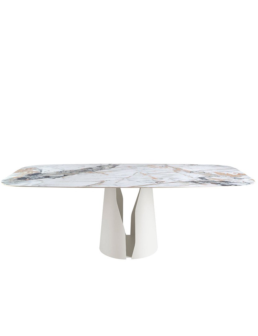 Mesa de Jantar Oval Branco e Mármore