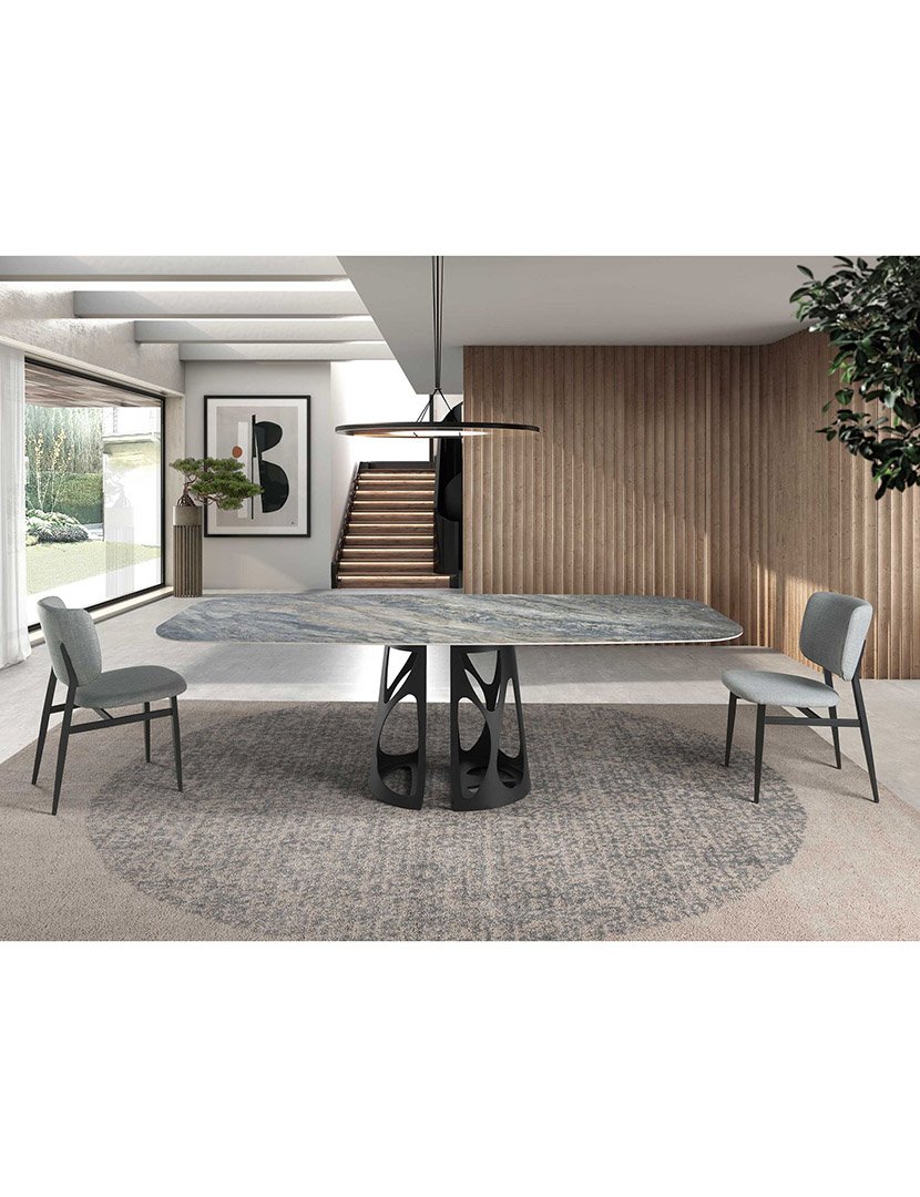 Mesa de Jantar Oval Preto e Mármore