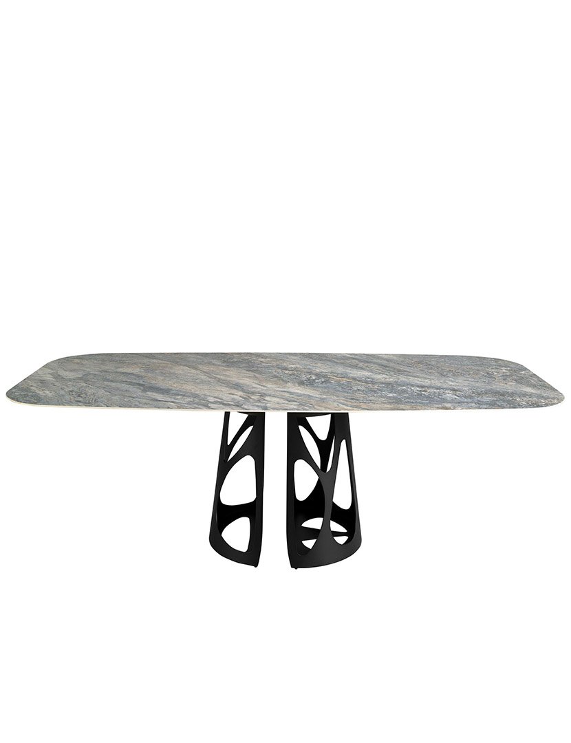 Mesa de Jantar Oval Preto e Mármore