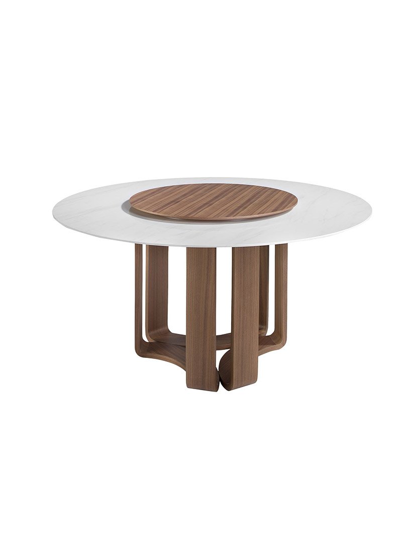 Mesa de Jantar Redonda Nogueira e Mármore