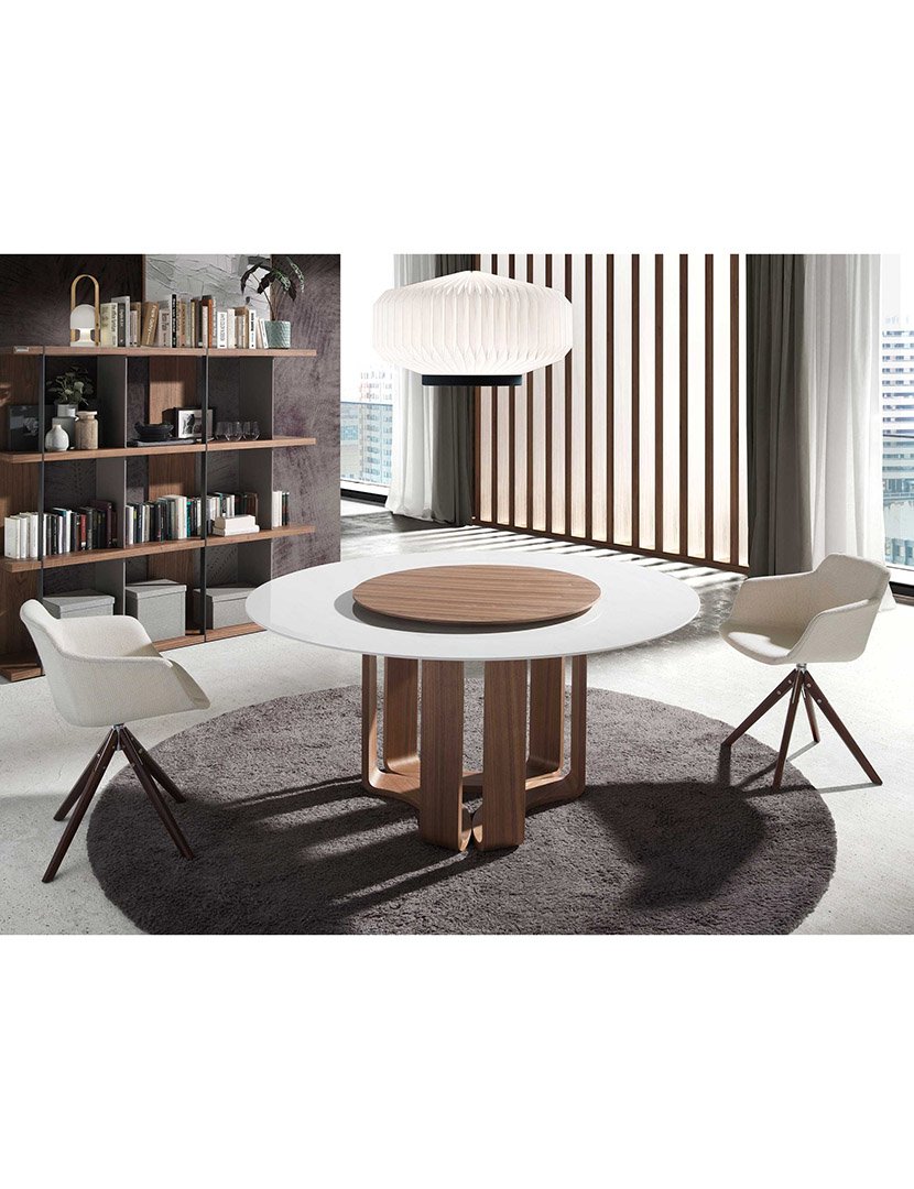 Mesa de Jantar Redonda Nogueira e Mármore