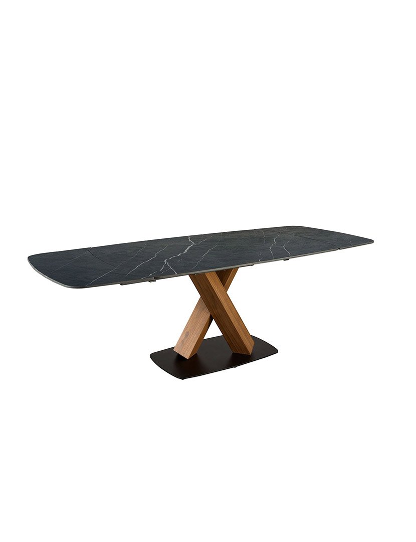 Mesa de Jantar Oval Extensível em Nogueira e Mármore