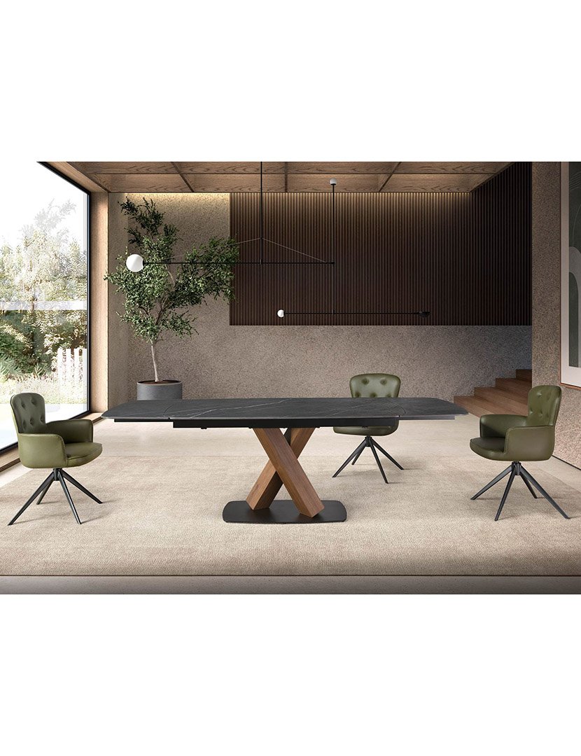 Mesa de Jantar Oval Extensível em Nogueira e Mármore