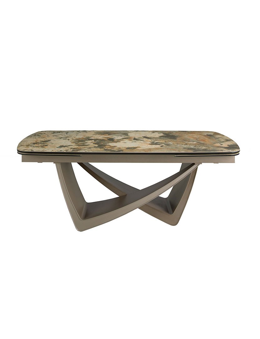 Mesa de Jantar Oval Extensível Taupe e Mármore