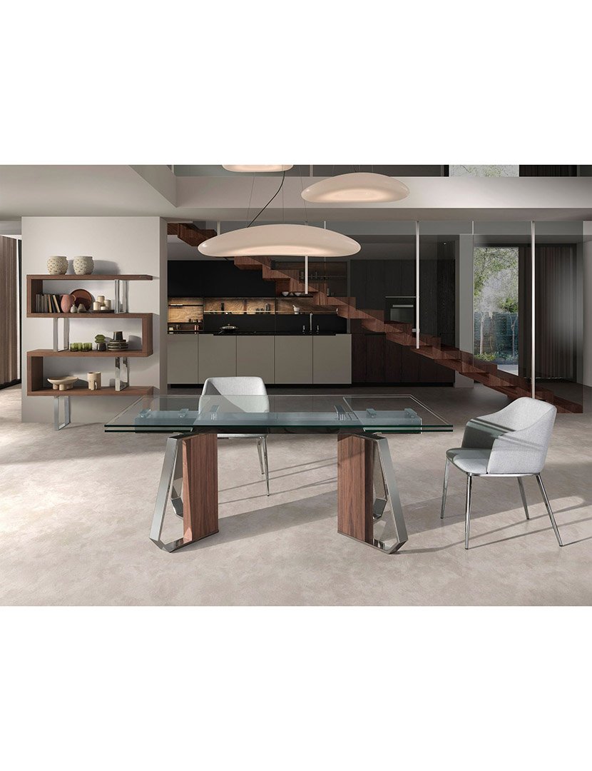 Mesa de Jantar Retangular Extensível Nogueira com Vidro Temperado