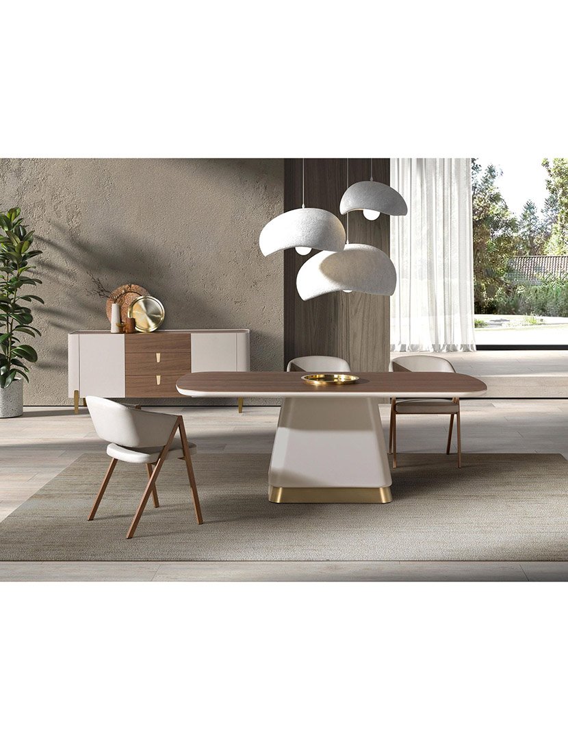 Mesa de Jantar Retangular em Nogueira e Bege