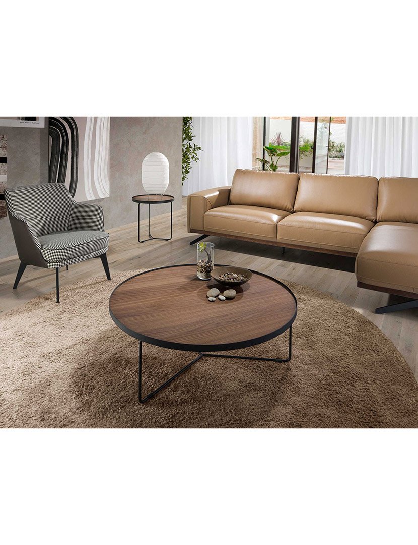 Mesa de Centro Redonda em Nogueira e Preto