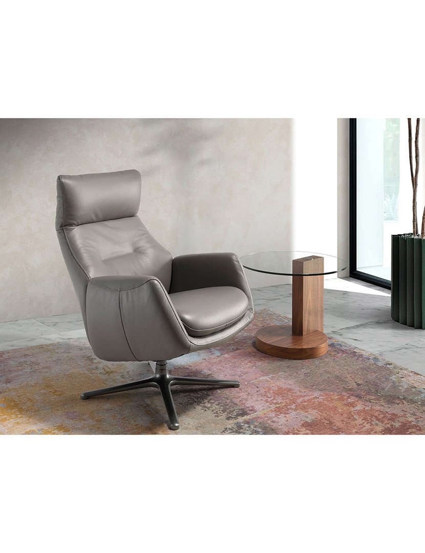 Mesa de Canto Redonda em Nogueira com Vidro Temperado