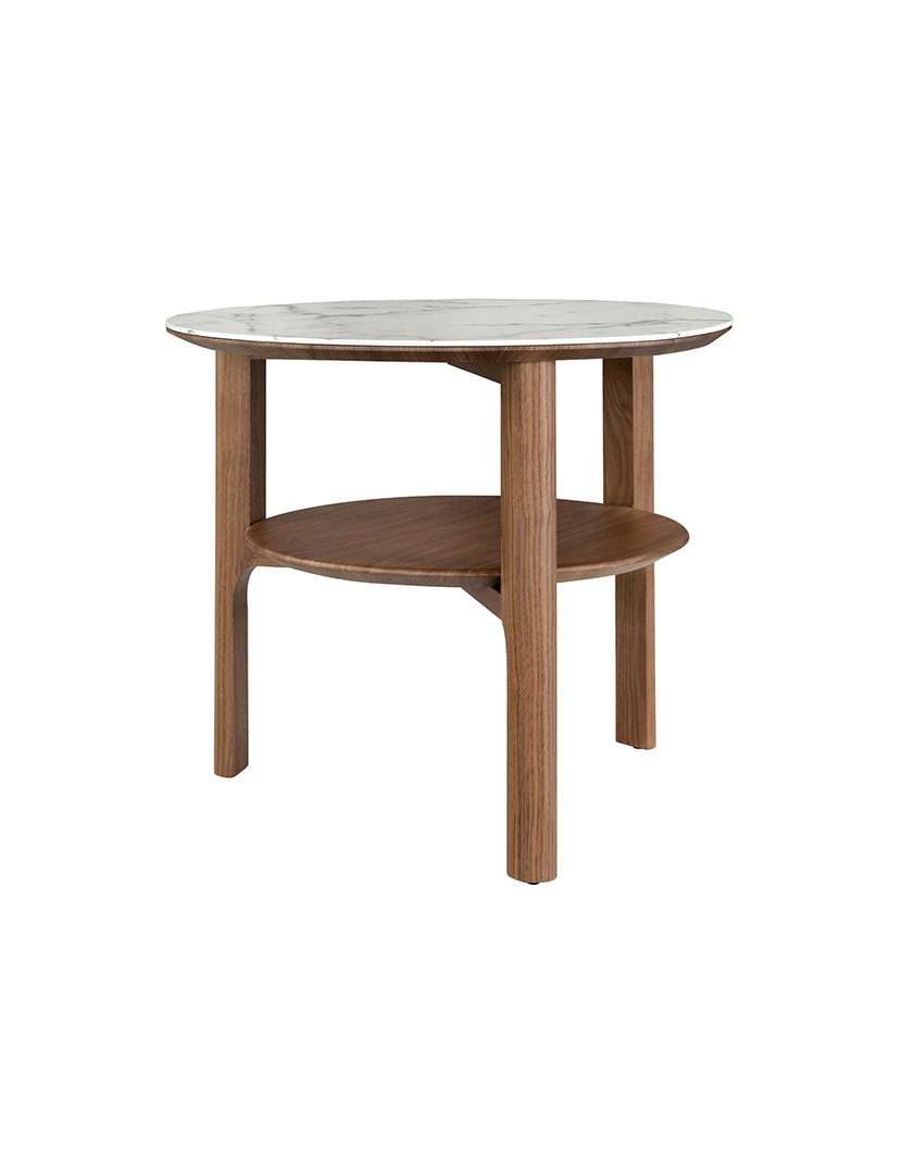 Mesa de Canto Redonda em Nogueira e Mármore