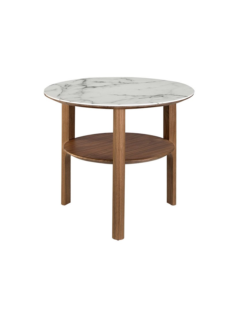 Mesa de Canto Redonda em Nogueira e Mármore