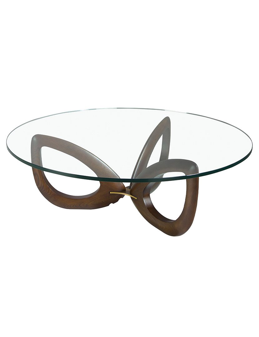 Mesa de Centro Redonda em Nogueira com Vidro Temperado