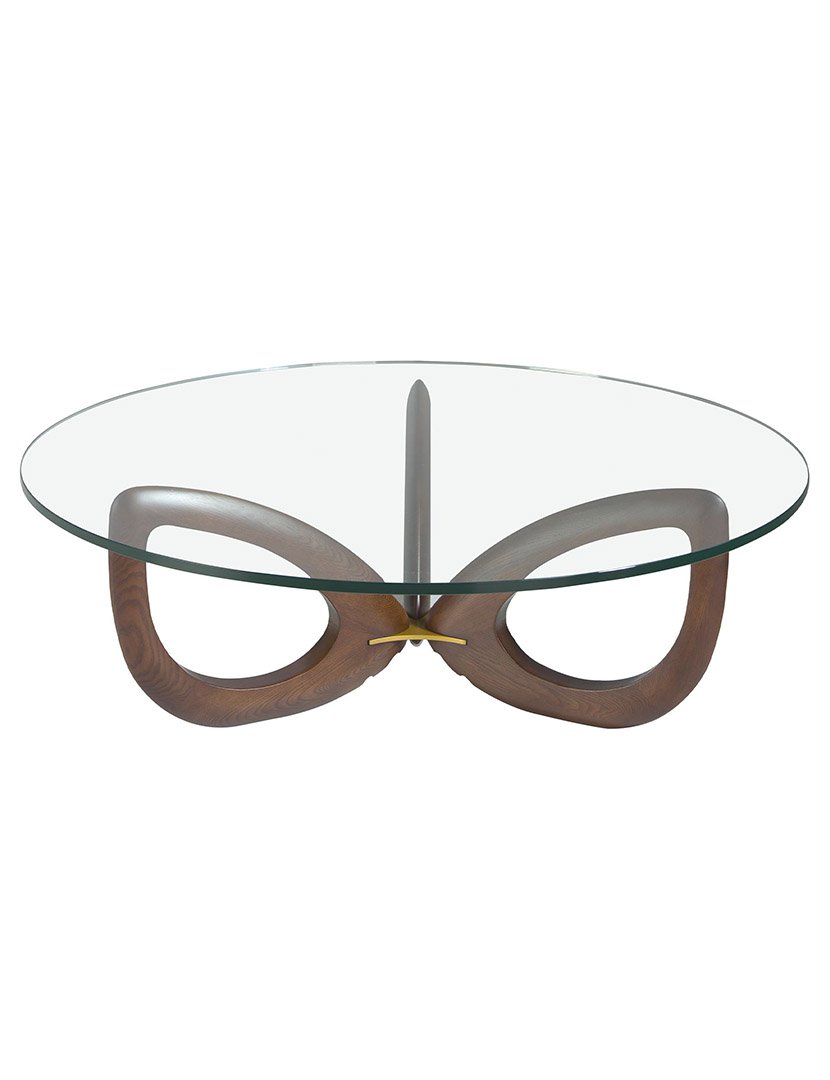 Mesa de Centro Redonda em Nogueira com Vidro Temperado