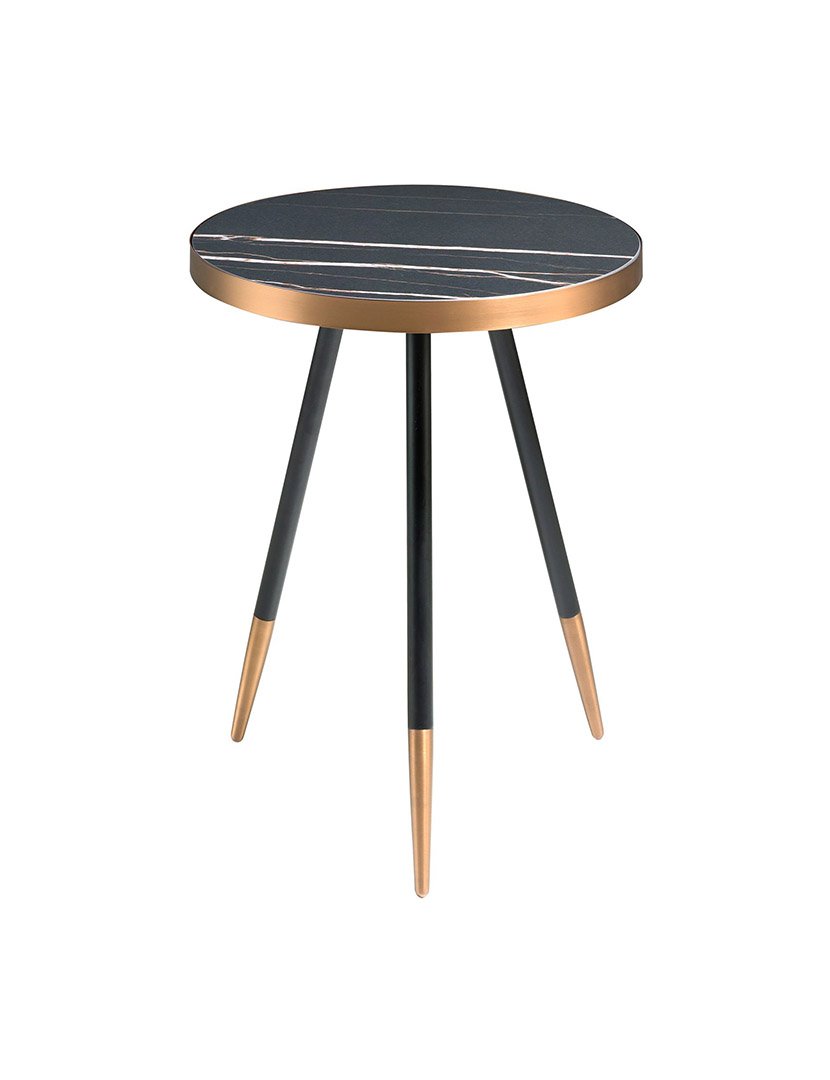 Mesa de Canto Redonda em Aço Preto e Mármore