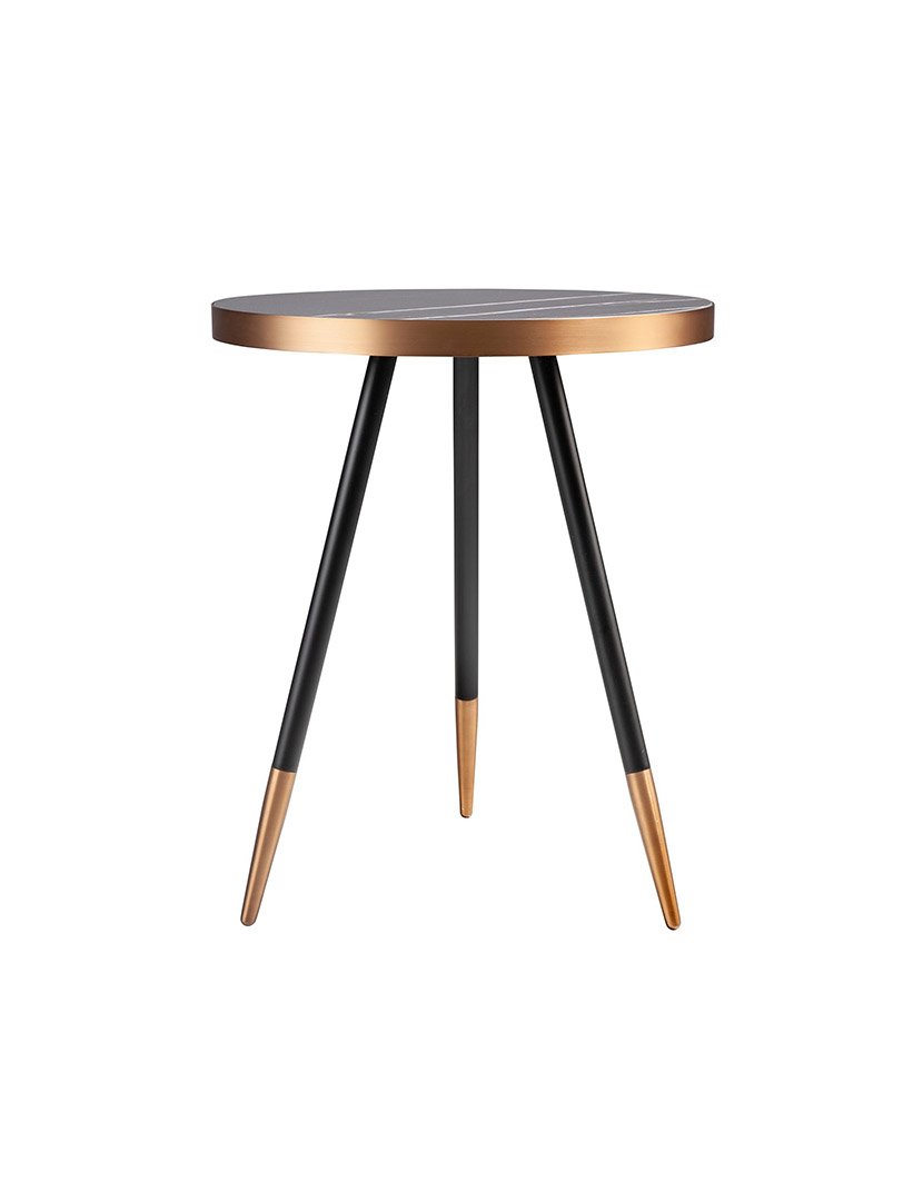 Mesa de Canto Redonda em Aço Preto e Mármore