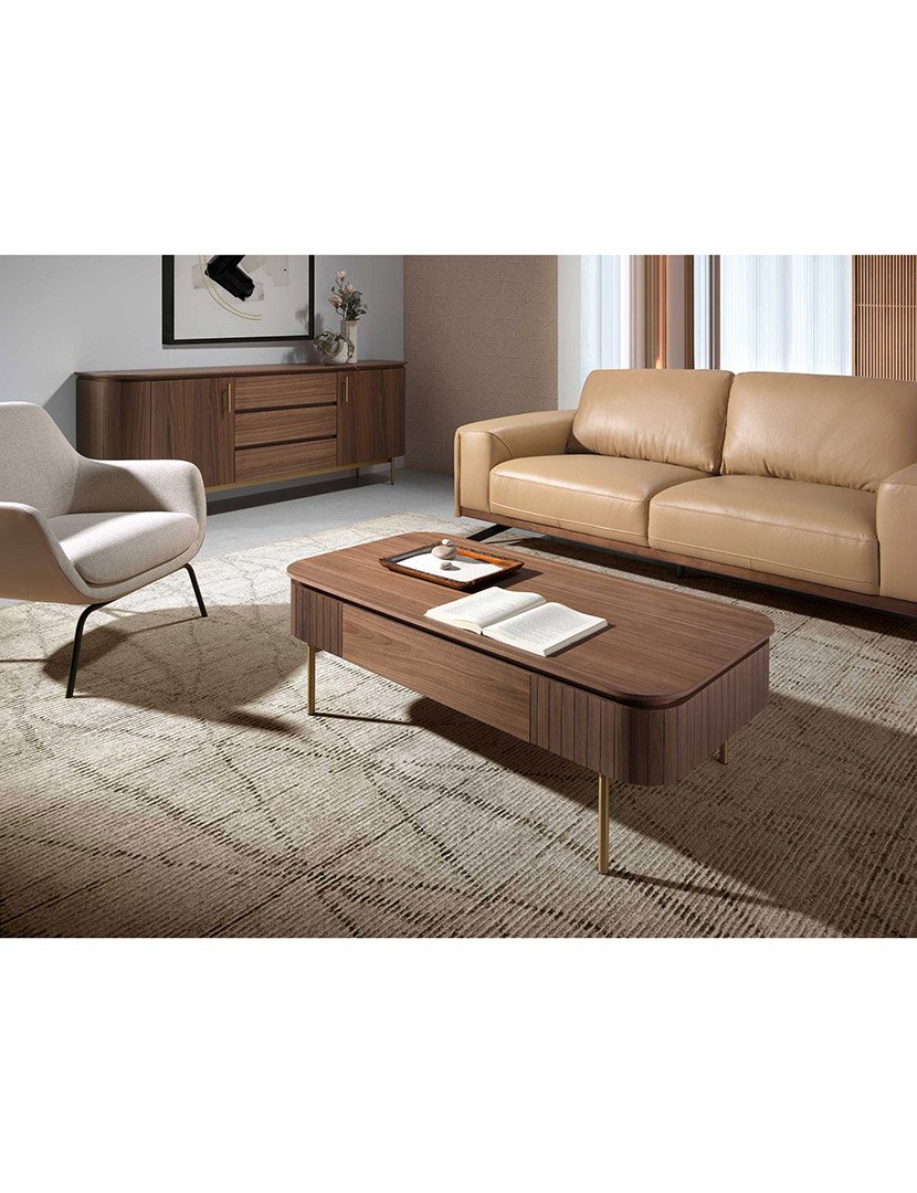 Mesa de Centro Retangular em Nogueira e Dourado