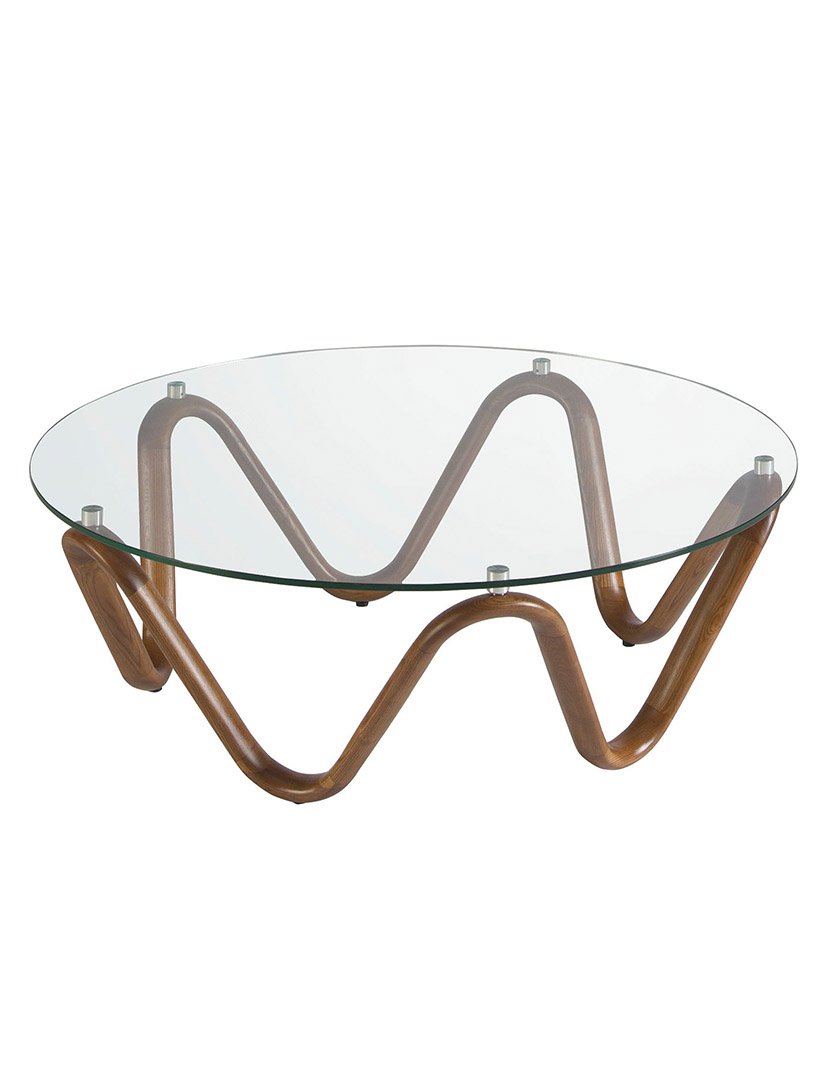 Mesa de Centro Redonda em Nogueira com Vidro Temperado