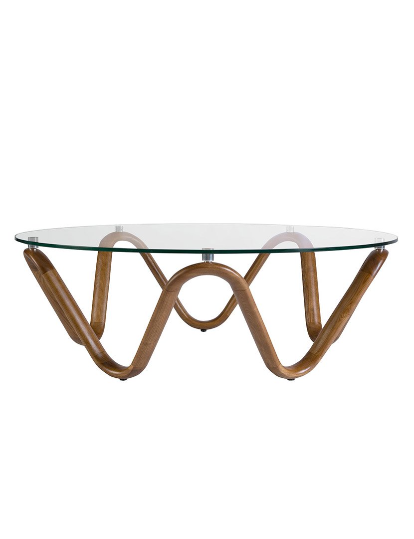 Mesa de Centro Redonda em Nogueira com Vidro Temperado