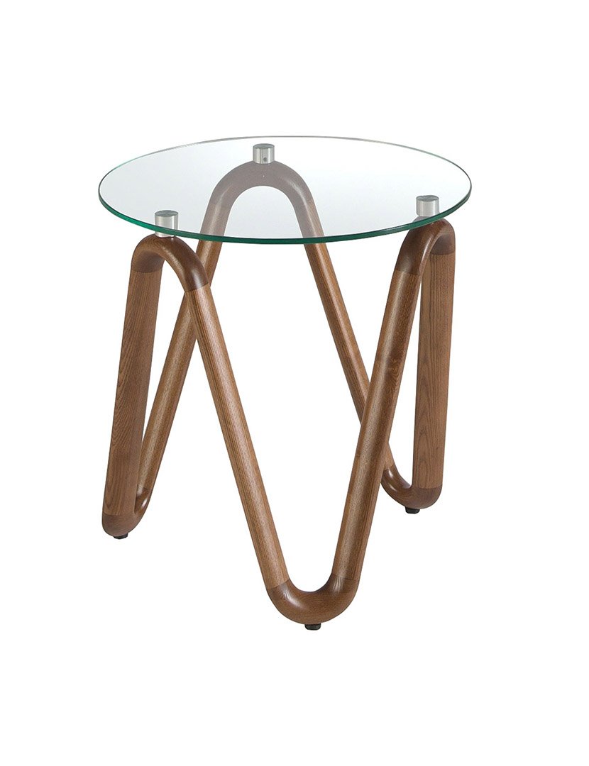 Mesa de Canto Redonda em Nogueira com Vidro Temperado