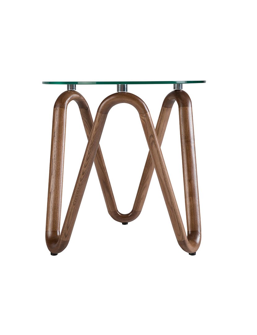 Mesa de Canto Redonda em Nogueira com Vidro Temperado