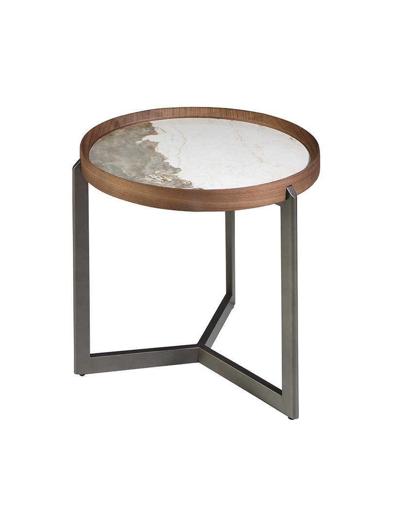 Mesa de Centro Redonda em Nogueira e Mármore