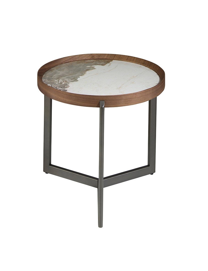 Mesa de Centro Redonda em Nogueira e Mármore