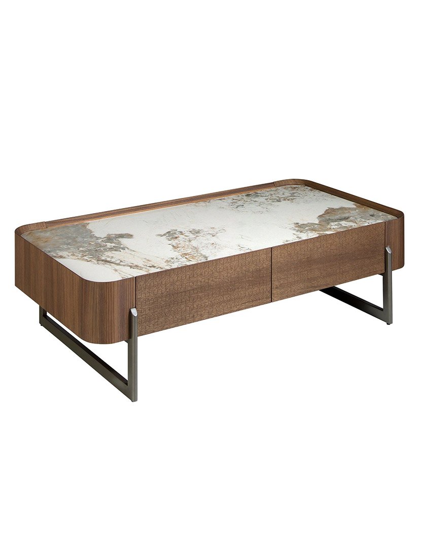 Mesa de Centro Retangular em Nogueira e Mármore