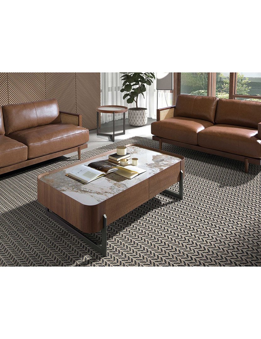 Mesa de Centro Retangular em Nogueira e Mármore