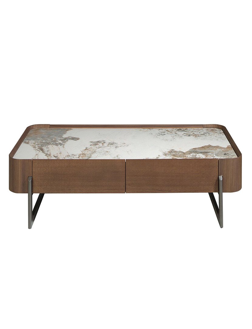 Mesa de Centro Retangular em Nogueira e Mármore