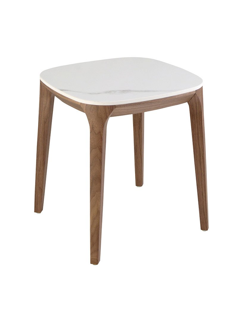 Mesa de Canto Quadrada em Nogueira e Mármore
