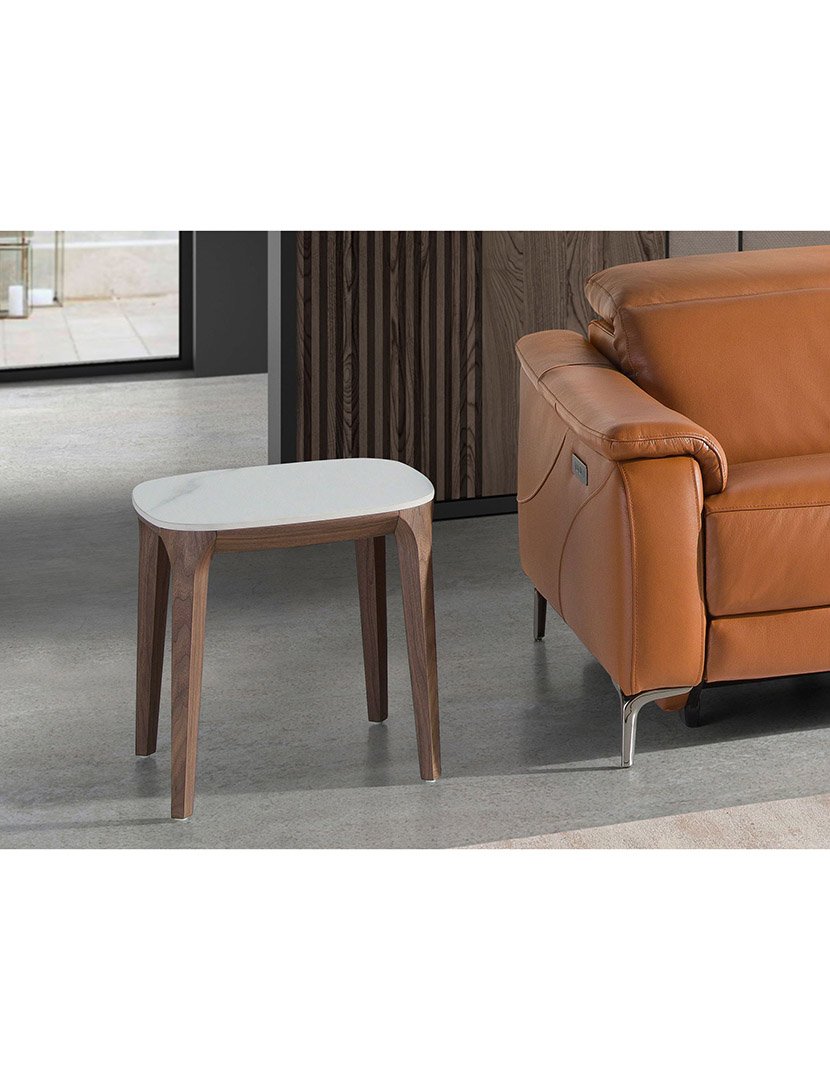 Mesa de Canto Quadrada em Nogueira e Mármore