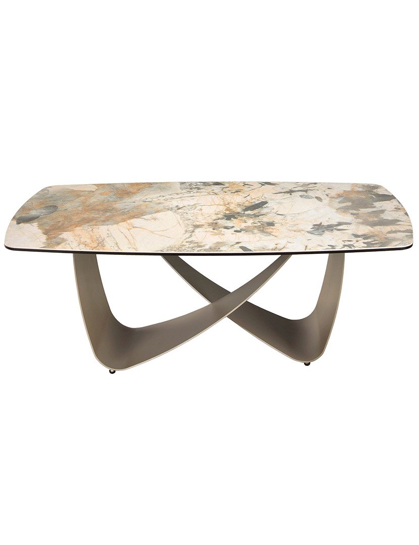 Mesa de Centro Oval em Mármore e Aço Taupe