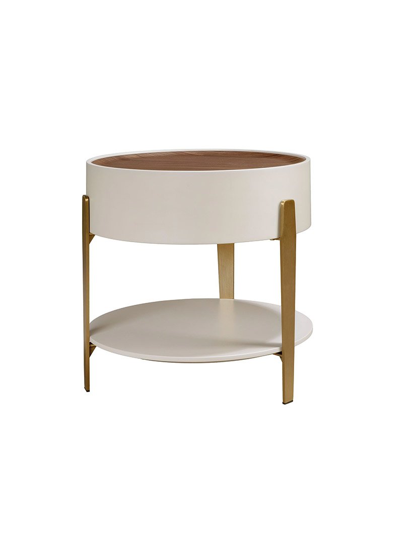 Mesa de Canto Redonda em Nogueira Bege e Dourado