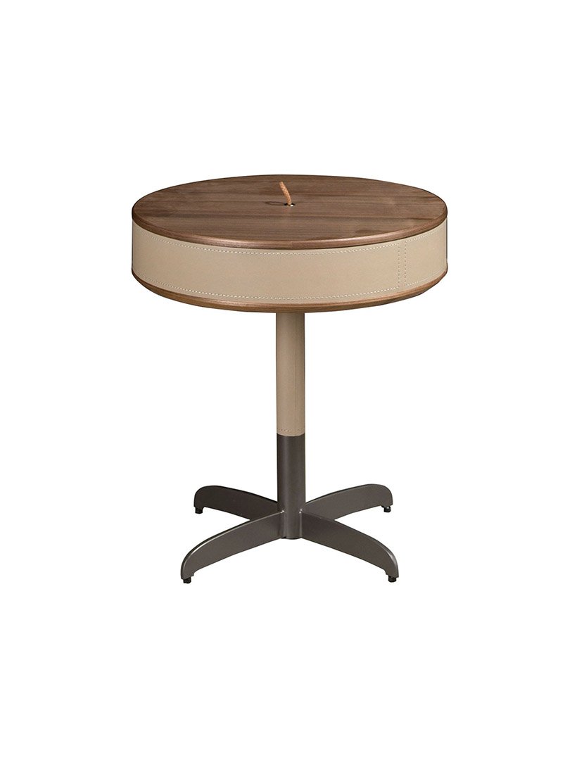 Mesa de Canto Redonda em Couro Sintético Castanho