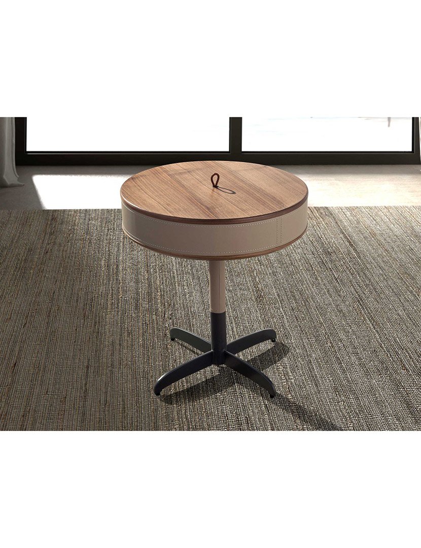 Mesa de Canto Redonda em Couro Sintético Castanho