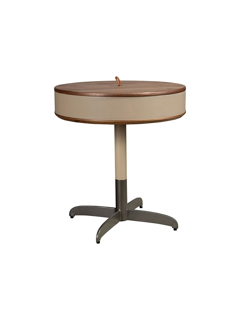 Mesa de Canto Redonda em Couro Sintético Castanho