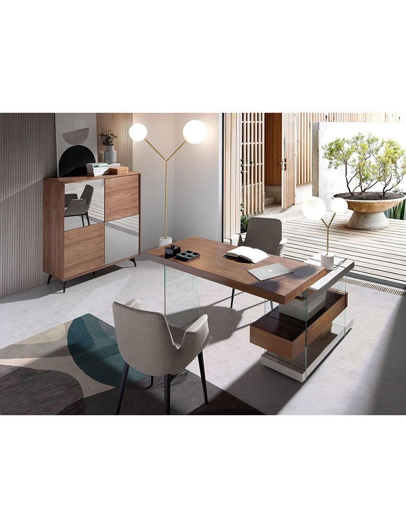 Secretária em Madeira Castanho e Cinzento