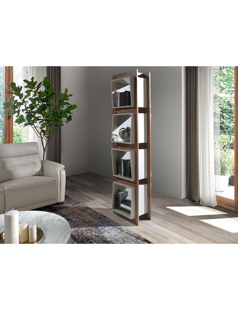 Estante em Forma de Cubos em Nogueira e Bege