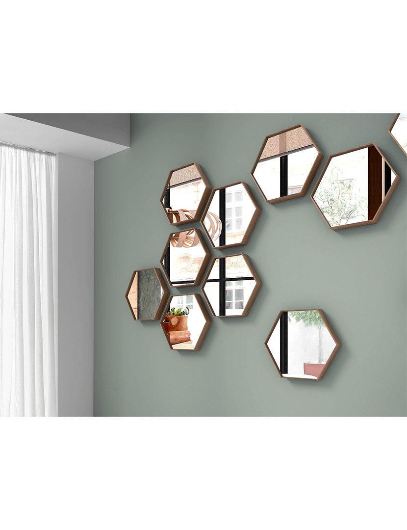 Espelho de Parede Hexagonais Nogueira