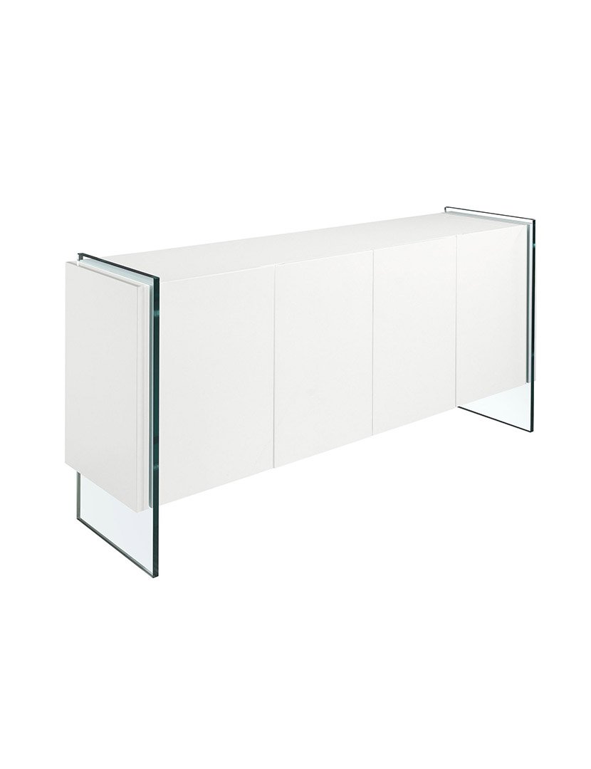 Aparador em Madeira com Vidro Temperado Branco