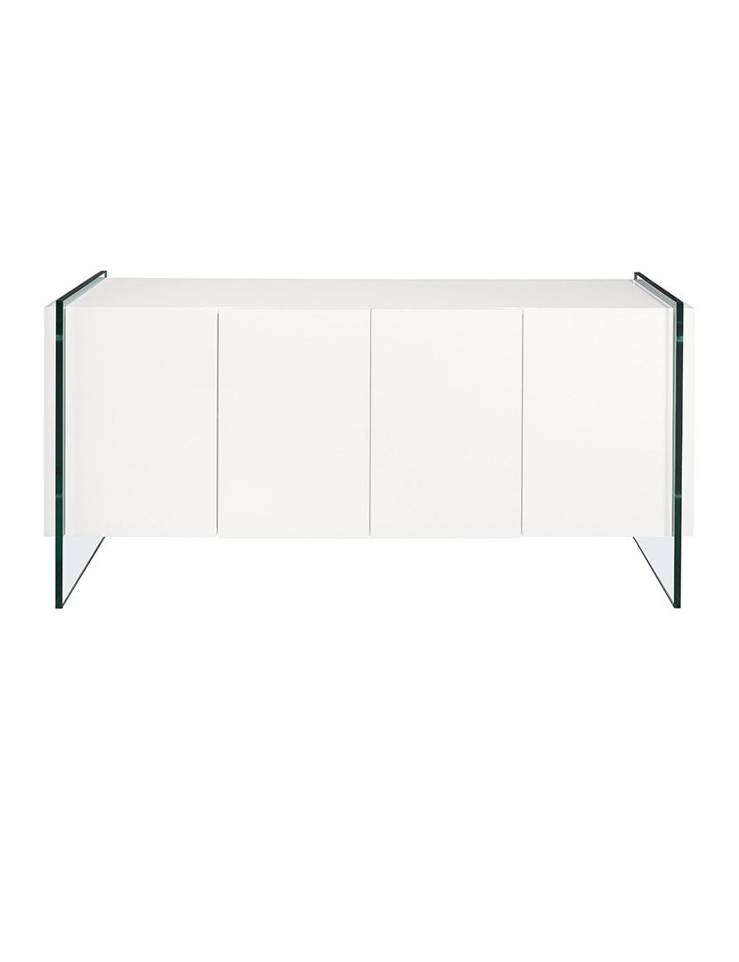 Aparador em Madeira com Vidro Temperado Branco