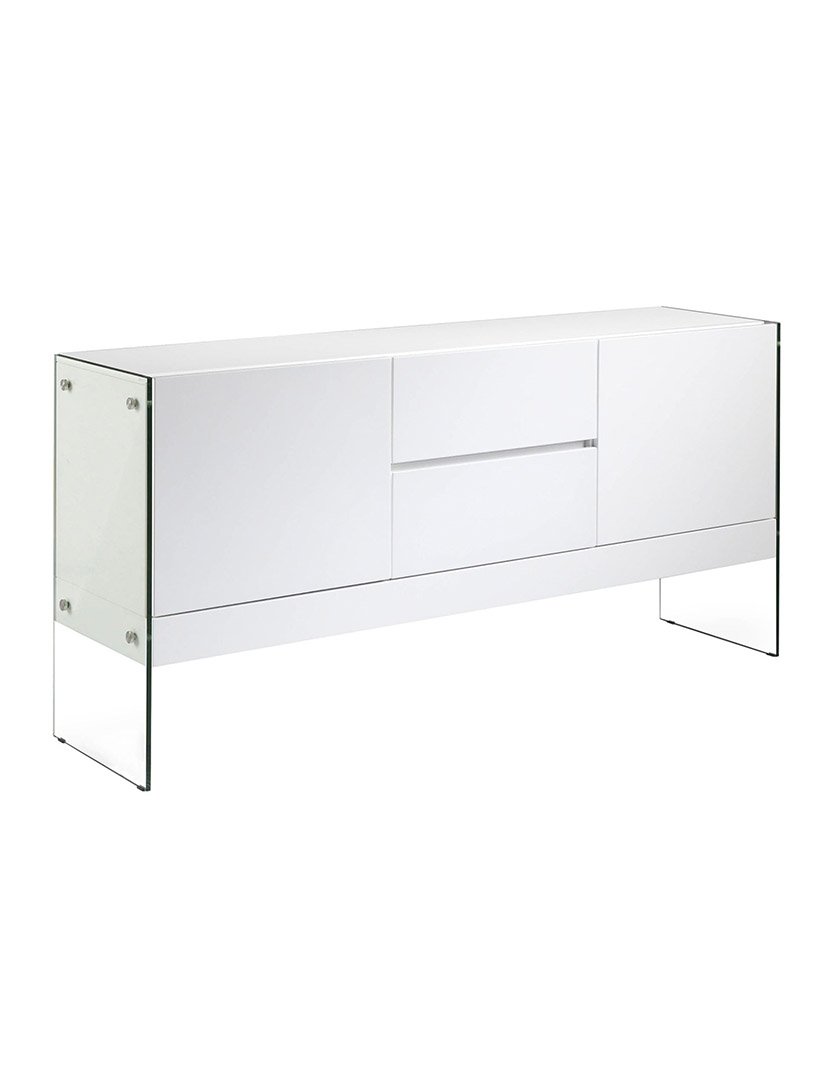 Aparador em Madeira com Vidro Temperado Branco