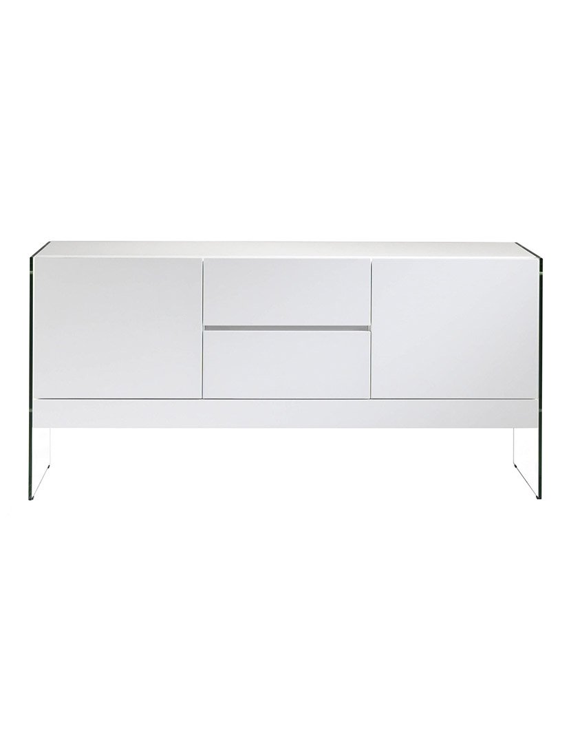 Aparador em Madeira com Vidro Temperado Branco