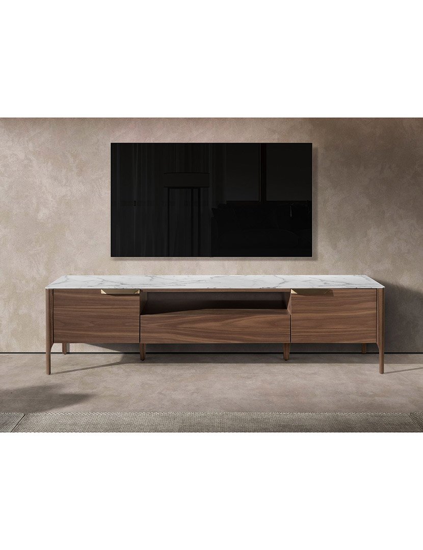 Móvel de TV em Nogueira e Tampo Mármore