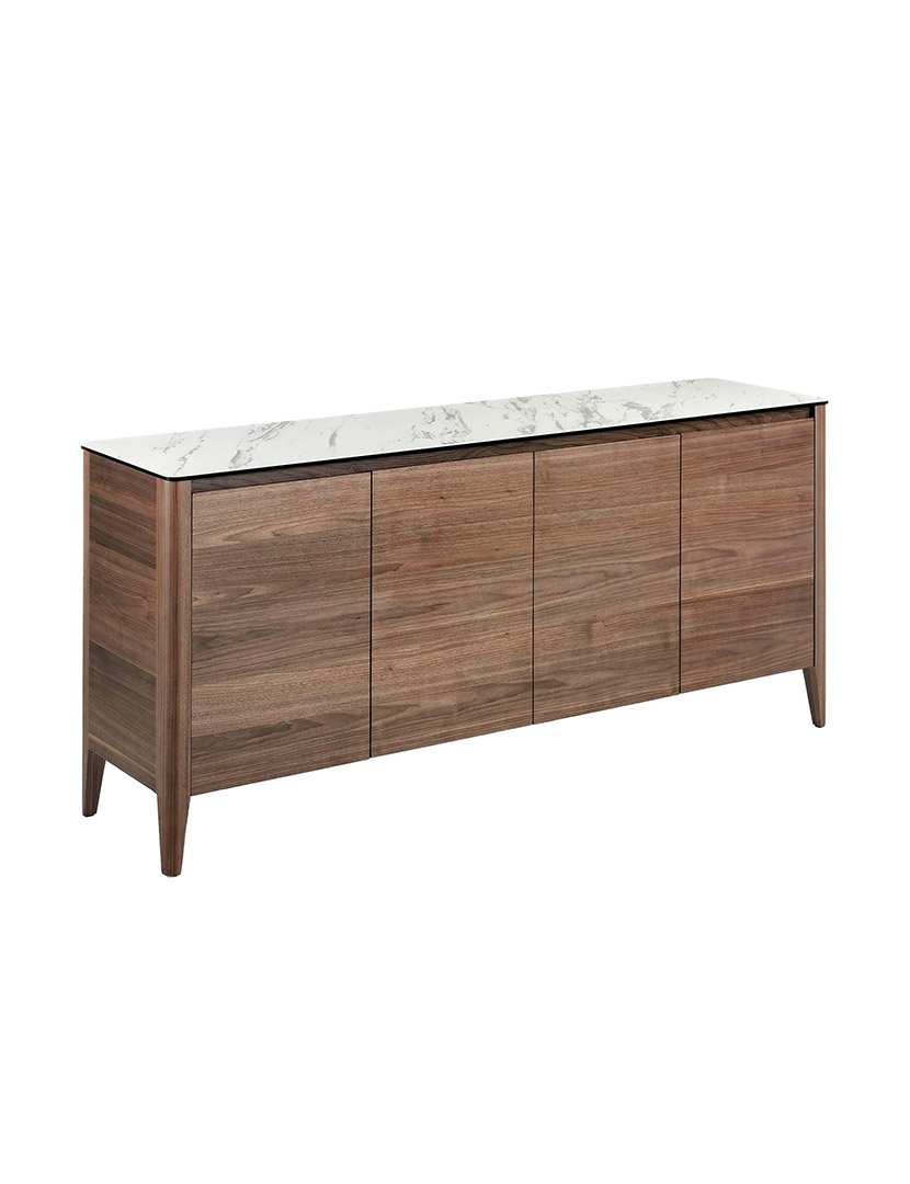 Aparador em Nogueira com Tampo de Vidro Mármore