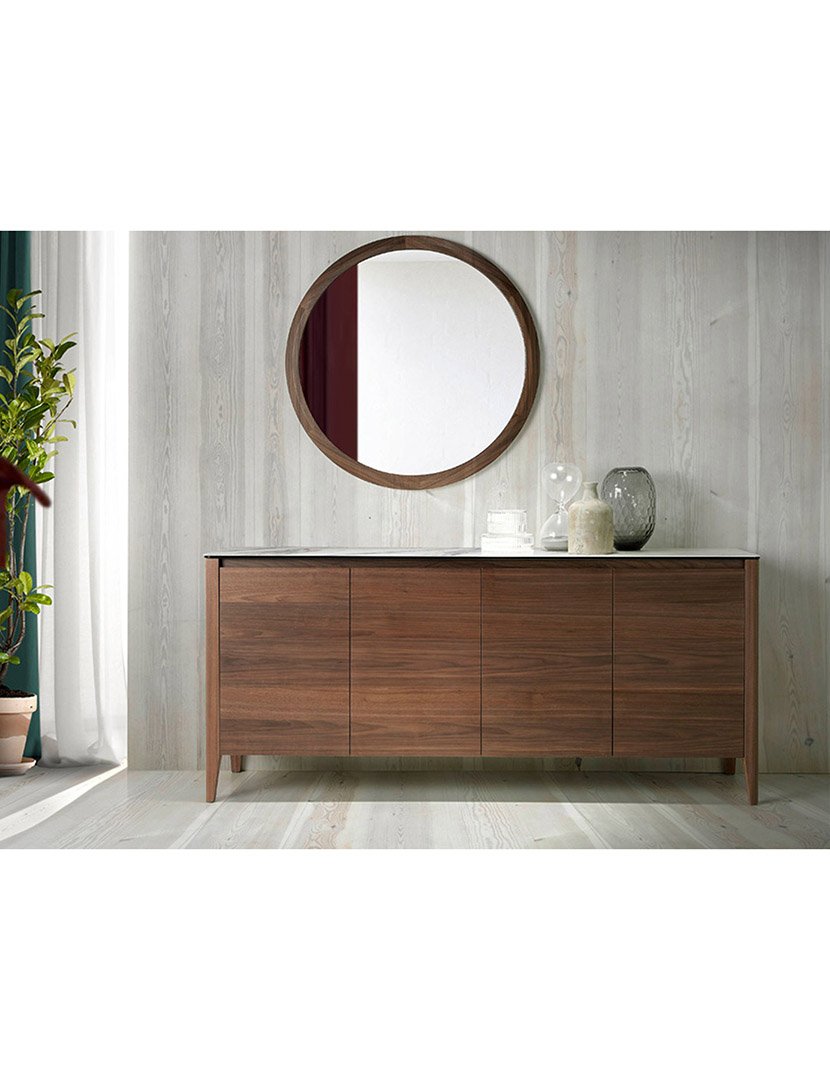 Aparador em Nogueira com Tampo de Vidro Mármore