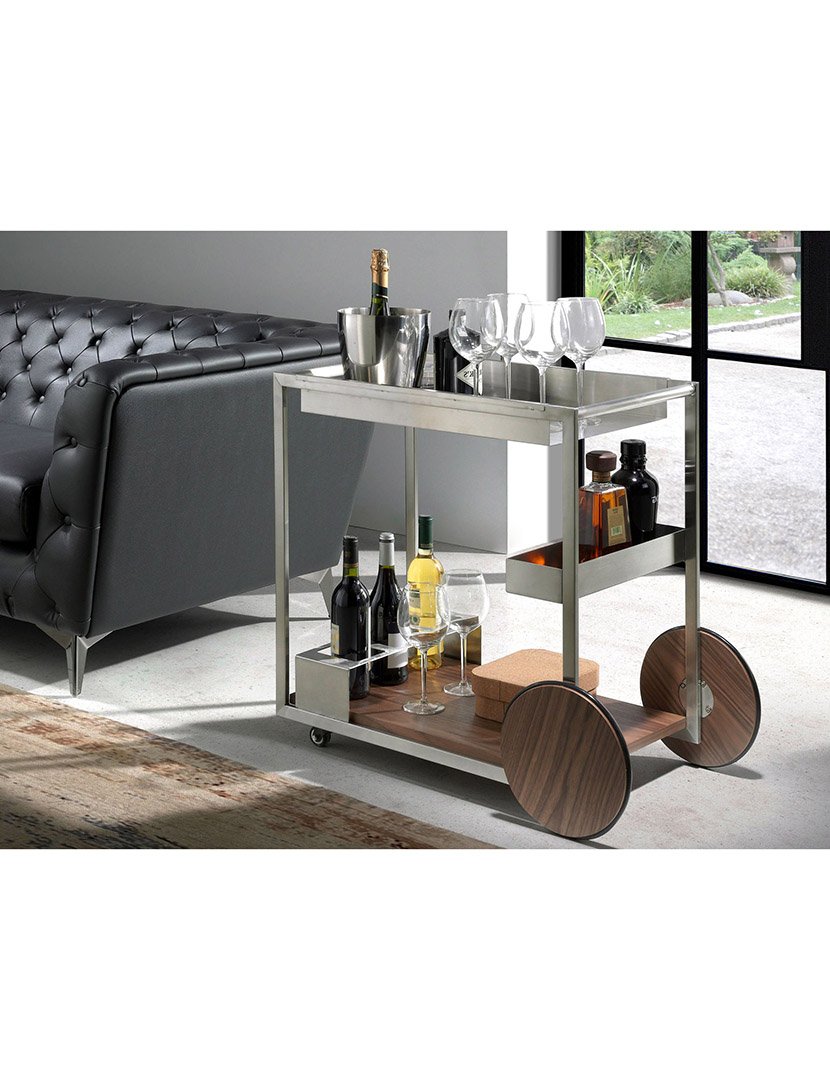 Carrinho para Mini-bar em Nogueira e Aço