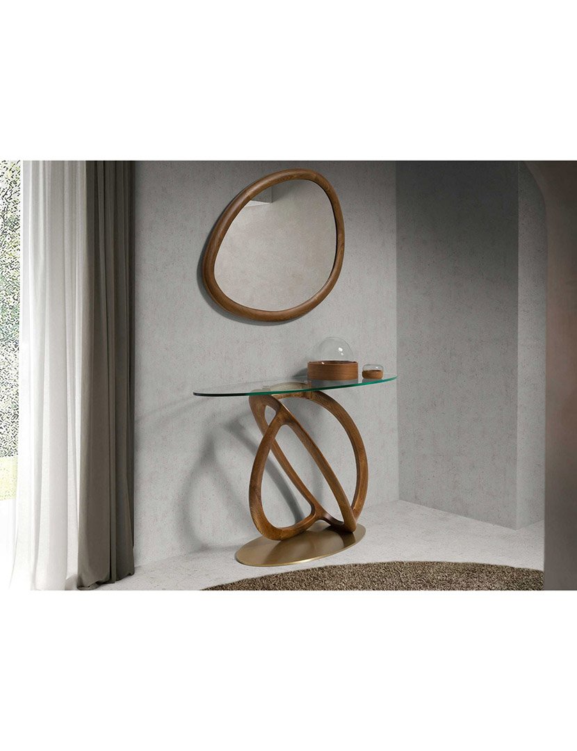 Mesa Oval de Vidro Temperado Dourado