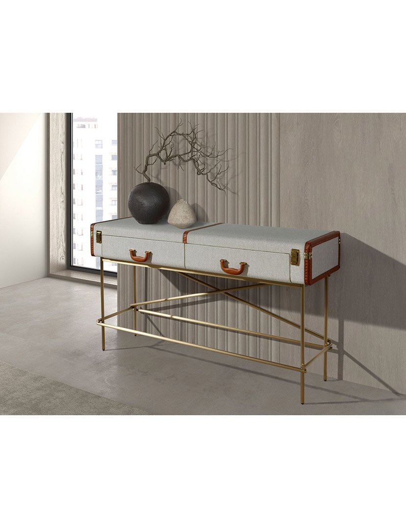 Mesa de Entrada Retangular Tecido Bege