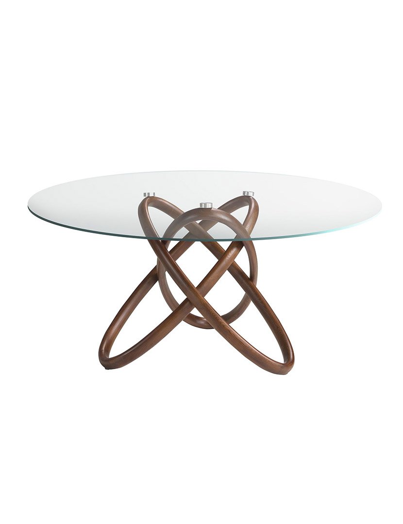 Mesa de Jantar Redonda Nogueira com Vidro Temperado